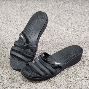 Crocs Rhonda‎ Wedge Sandals Womens Sz 10 Blue Slip On Strappy Comfy Comfortwear